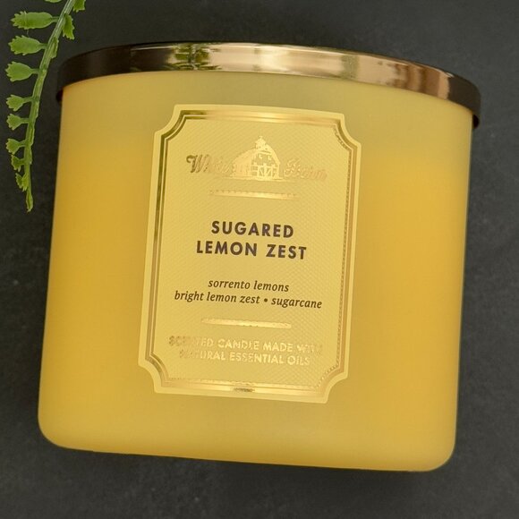 BBW Sugared Lemon Zest White Barn Bath & Body Works 3 Wick Candle - Picture 5 of 10